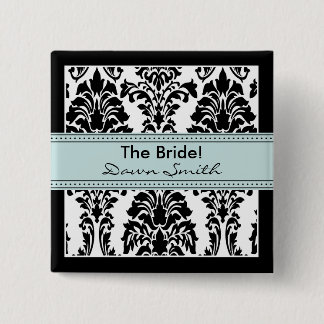 Elegant Damask Bridal Party Button (baby blue)