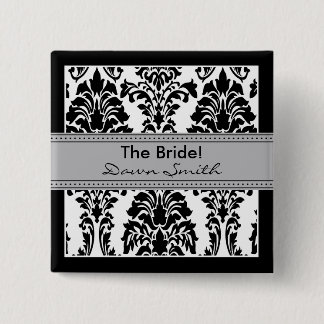 Elegant Damask Bridal Party Button (grey)