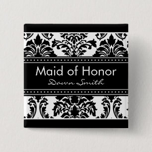 Elegant Damask Bridal Party Button - Maid of Honor