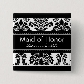 Elegant Damask Bridal Party Button - Maid of Honor