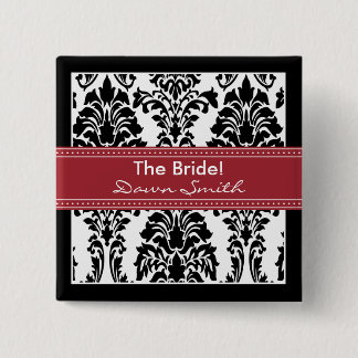 Elegant Damask Bridal Party Button (red)
