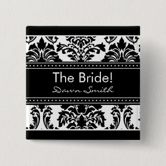 Elegant Damask Bridal Party Button - The Bride!