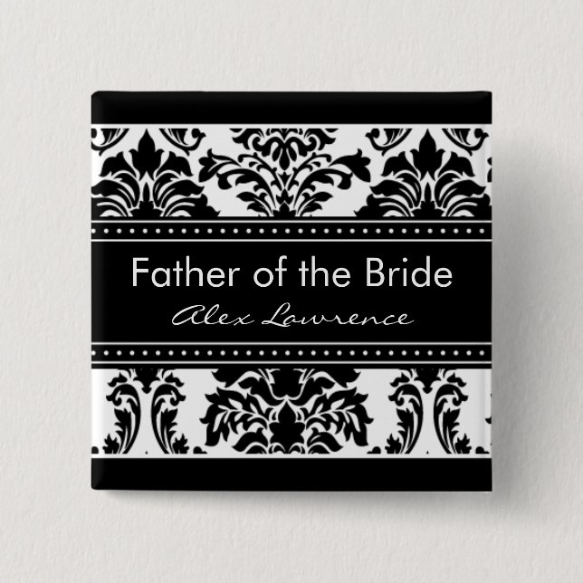 Elegant Damask Bridal Party - Father of the Bride Button (Front)