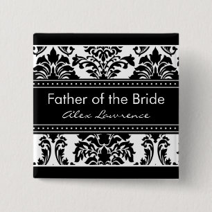 Elegant Damask Bridal Party - Father of the Bride Button
