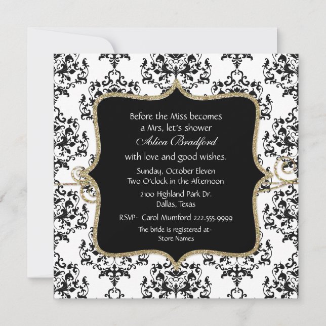 Elegant Damask Bridal Shower Invitation (Front)