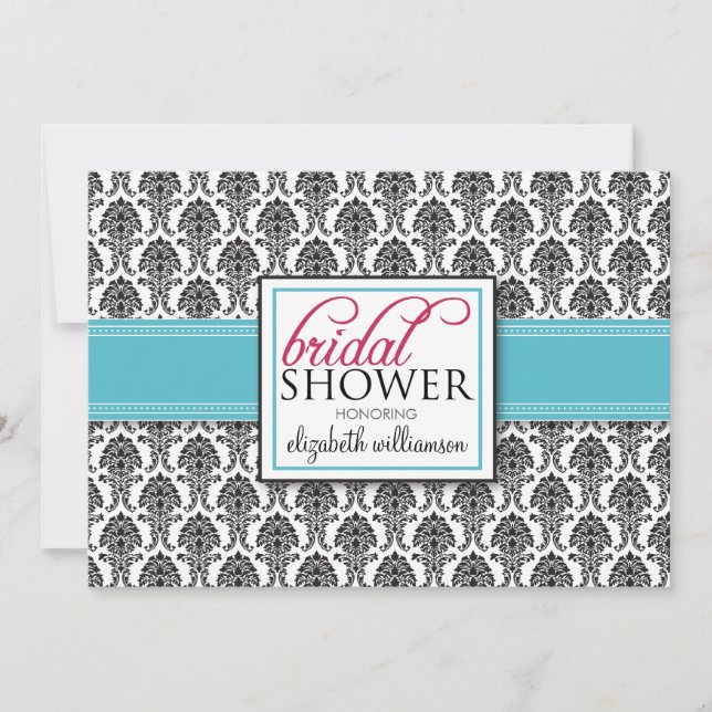 Elegant Damask Bridal Shower Invitation (aqua) (Front)