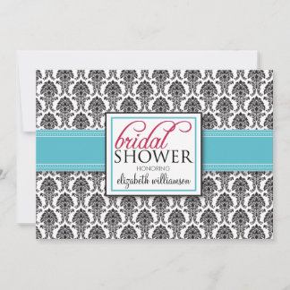 Elegant Damask Bridal Shower Invitation (aqua)