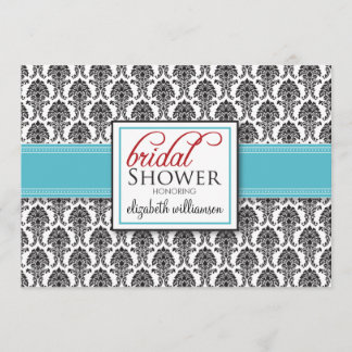 Elegant Damask Bridal Shower Invitation (aqua/red)