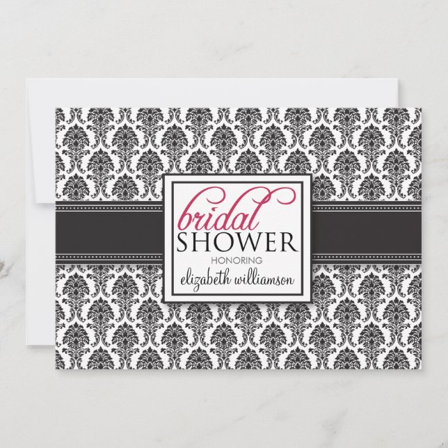 Elegant Damask Bridal Shower Invitation (black) (Front)