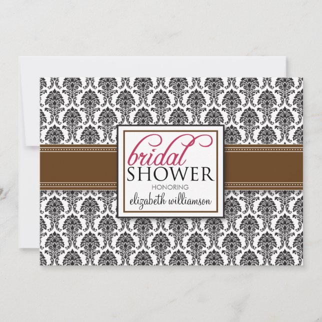 Elegant Damask Bridal Shower Invitation (brown) (Front)