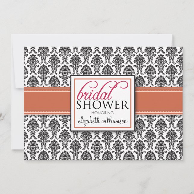 Elegant Damask Bridal Shower Invitation (coral) (Front)