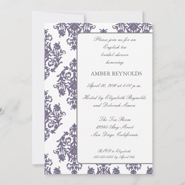 Elegant Damask Bridal Shower Invitation-eggplant Invitation (Front)