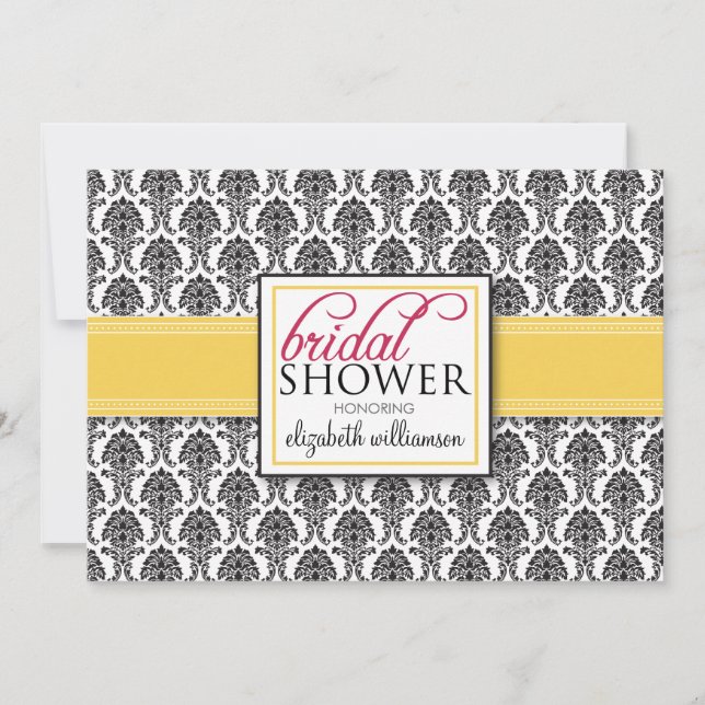 Elegant Damask Bridal Shower Invitation (lemon) (Front)