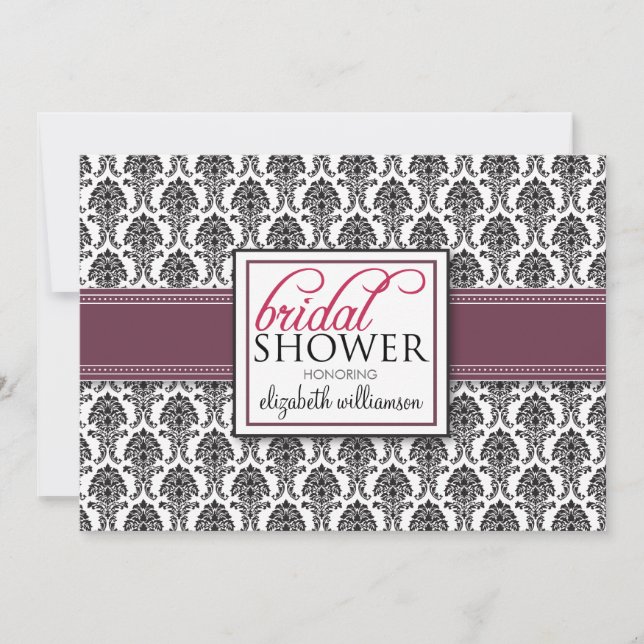 Elegant Damask Bridal Shower Invitation (plum) (Front)