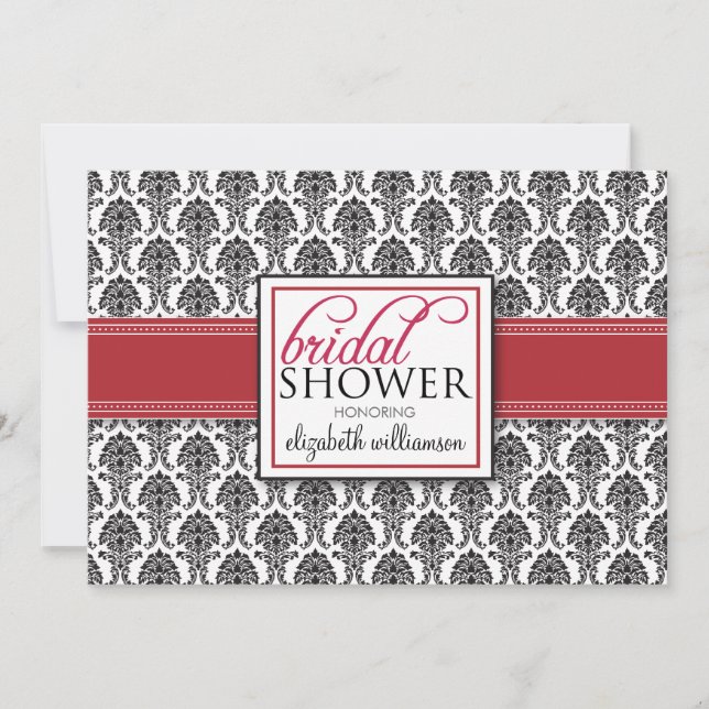 Elegant Damask Bridal Shower Invitation (red) (Front)
