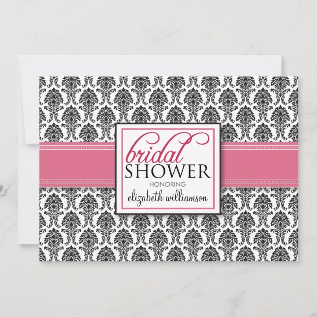 Elegant Damask Bridal Shower Invitation (rose) (Front)