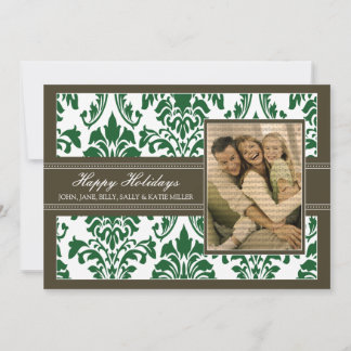 Elegant Damask Brown & Green 5x7 Happy Holidays Holiday Card