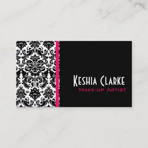 Customizable Elegant Damask Business Cards Pink Black