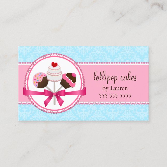 Elegant Damask Cake Pops Baker Business Card (Front)