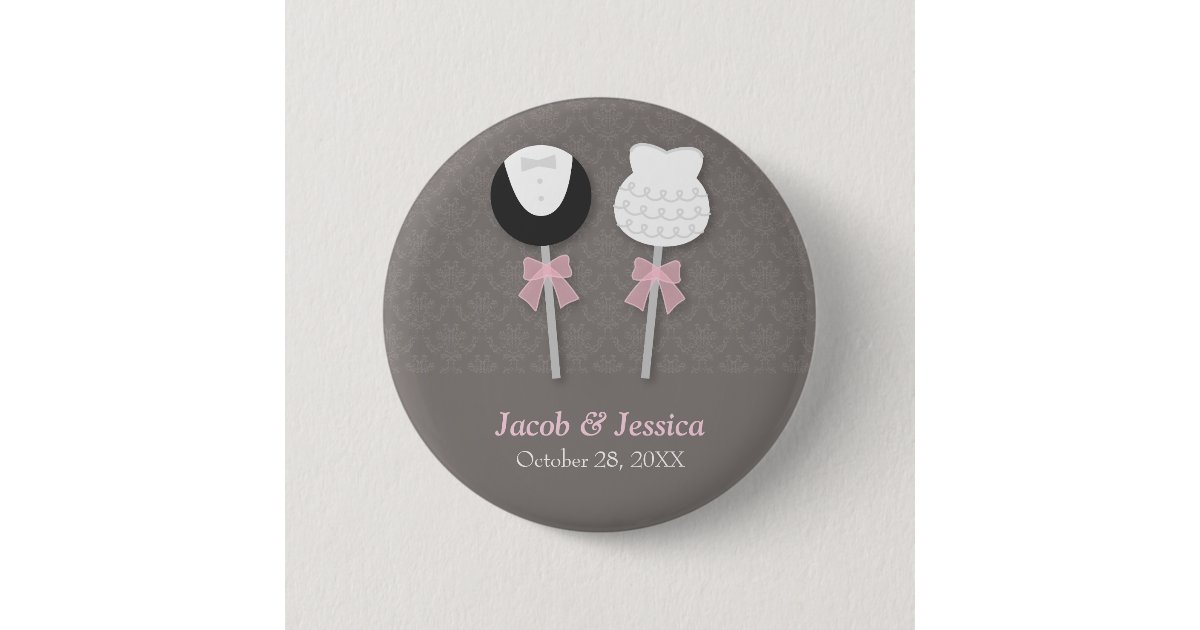 Elegant Damask Cake Pops Wedding Party Favors Button | Zazzle