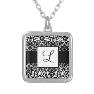 Elegant damask calligraphy design silver plated necklace