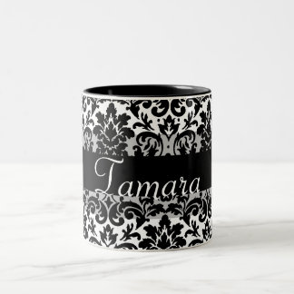 Elegant damask calligraphy design Two-Tone coffee mug