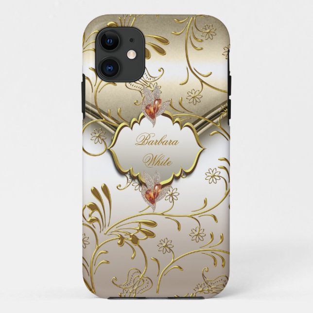 Elegant Damask Caramel Cream Beige Gold Amber Case-Mate iPhone Case (Back)