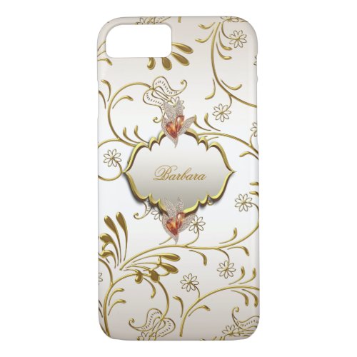 Elegant Damask Caramel Cream Beige Gold Amber iPhone 87 Case