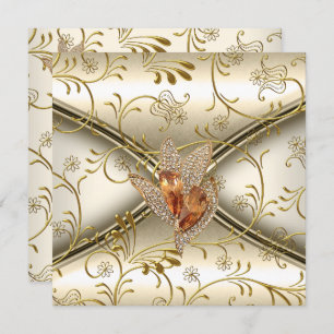 Elegant Damask Caramel Cream Beige Gold Invitation