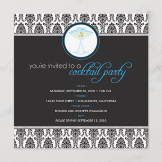 Elegant Damask Cocktail Party Invitation (blue)