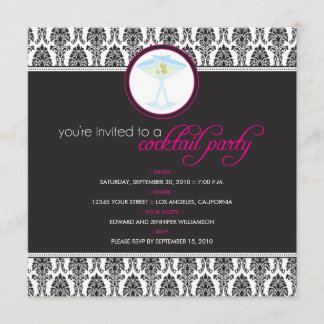 Elegant Damask Cocktail Party Invitation (fuschia)