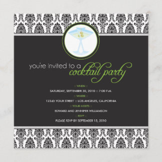 Elegant Damask Cocktail Party Invitation (lime)