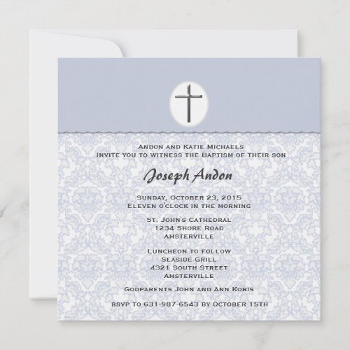 Elegant Damask Collection Blue Invitation