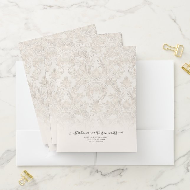 Elegant Damask Cream Design Business Professional Pocket Folder (In Situ)