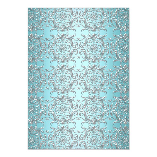 Elegant Damask & Cross Teal Baptism/Christening Invitation