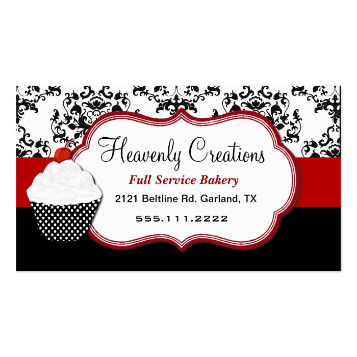 Elegant Damask Cupcake Bakery Business Card Zazzle