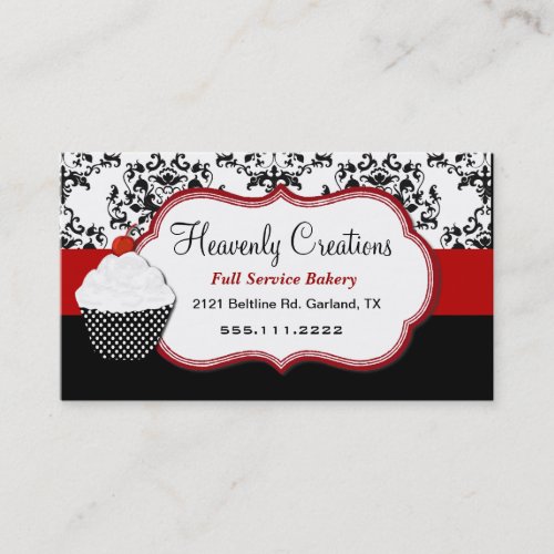 Elegant Damask Cupcake Bakery Business Card