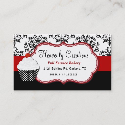 Customizable Elegant Damask Cupcake Bakery Business Card