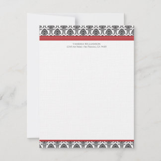 Elegant Damask Custom Flat Note Cards (red)