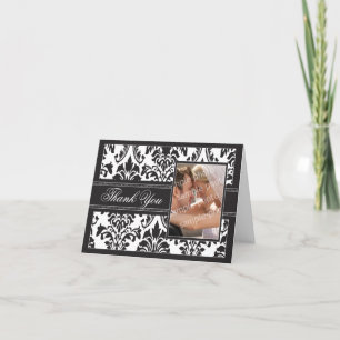 Elegant Damask Custom Thank You Card (black/white)