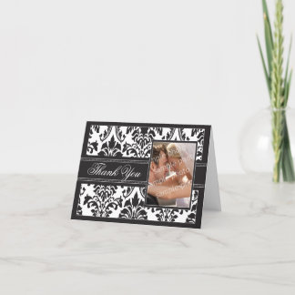 Elegant Damask Custom Thank You Card (black/white)