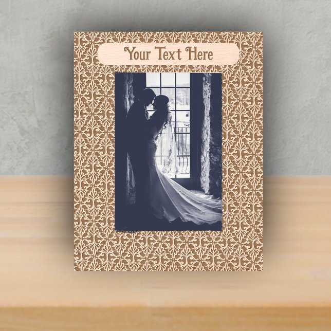  Elegant Damask Design Etched Scrolls on black (Elegant damask pattern light fancy scrolls on black on wood etched picture frame.)