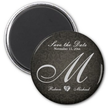 Elegant Damask Diamond Monogram Save The Date Magnet by weddingsNthings at Zazzle