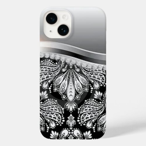Elegant Damask Diamond Silver  Case_Mate iPhone 14 Case