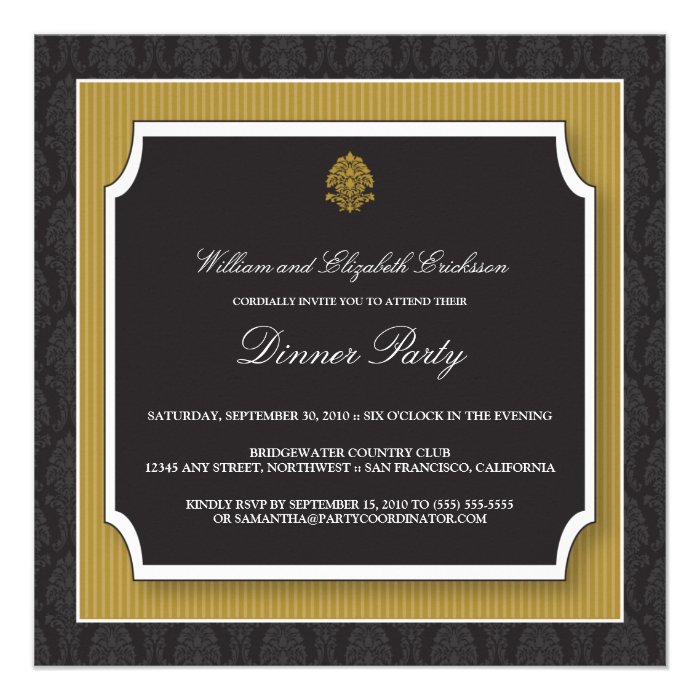 Elegant Damask Dinner Party Invitation (gold)
