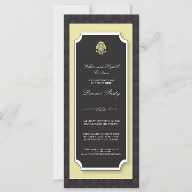 Elegant Damask Dinner Party Invitation (ivory) (Front)