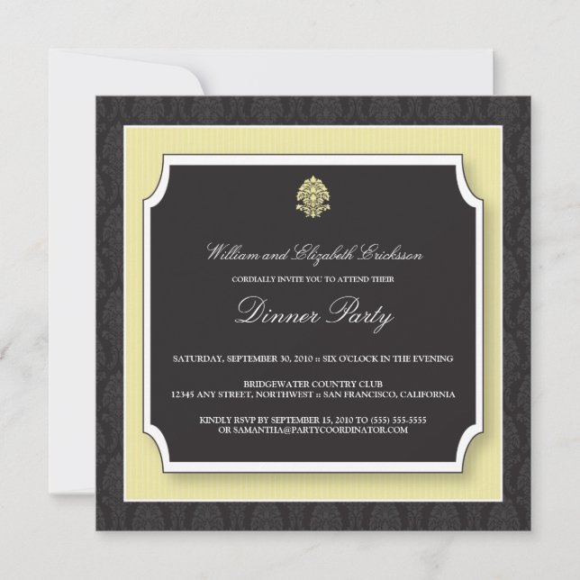 Elegant Damask Dinner Party Invitation (ivory) (Front)