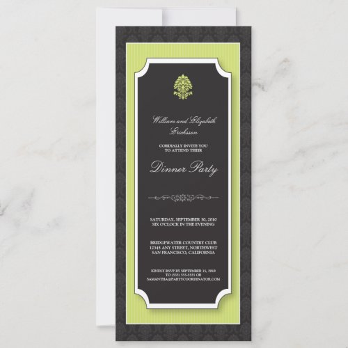 Elegant Damask Dinner Party Invitation (lime)