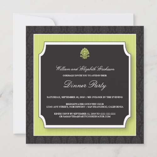 Elegant Damask Dinner Party Invitation (lime)