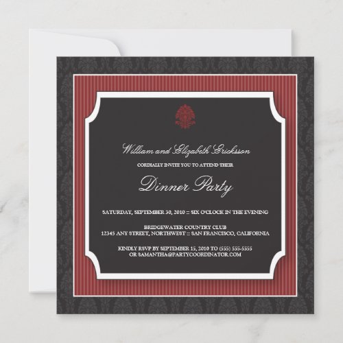 Elegant Damask Dinner Party Invitation (maroon)